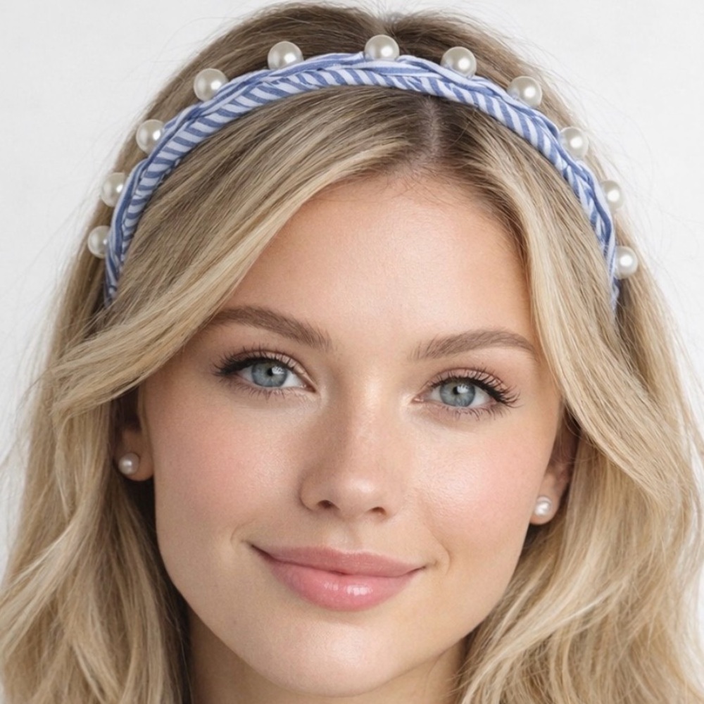 Scunci By Conair NWT IN PACKAGING Pearl Blue White Stripe Headband Nautical Prep